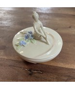 Vintage Porcelain Ballerina Trinket Box White Blue Florals Pink Accent E... - $15.00