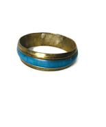 Gold Tone Bangle Bracelet Turquoise Colored Inset - £7.46 GBP