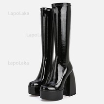 Women Boots High Heels Chunky Platform Big Size 48 Winter Dress Knee High Boots  - £92.56 GBP