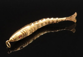 18K GOLD - Vintage Fancy Articulated Fish With Red Eye Pendant (MOVES) - GP538 - £304.28 GBP