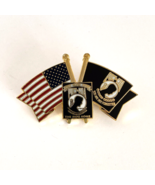 US Military POW MIA American Waving Flags Crossed Metal Hat Cap Lapel Pin - £10.12 GBP