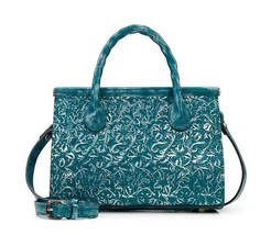 New Patricia Nash Women&#39;s Clarisse Metallic Floral Tooled Mini Satchel Teal - £137.84 GBP