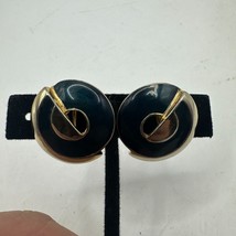 Vintage Gold-Tone &amp; Black Enamel Clip-On Earrings - $16.70