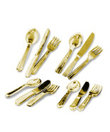 DOLLHOUSE Flatware -Gold- 4 Settings 1.707/5 Reutter Metal Miniature - $19.69