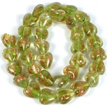 Light Green Gold Foil Heart Lampwork Glass Beads 1 Str - £24.57 GBP