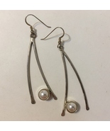 Single White Pearl Earrings Sterling Silver Handcrafted Designer Pierced... - £68.36 GBP
