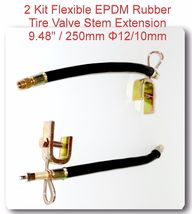 2 Kits Flexible EPDM Rubber Tire Valve Stem Extension W/Clamp 9.84&quot; 250mm - £11.81 GBP