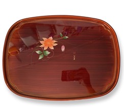 Vintage Japanese Lacquerware Tray Floral Design Rimmed 14”x11” Collectible - £18.82 GBP