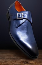 Handmade Leather Blue Patina Monk Strap Men Dress Custom Made on Order s... - £129.40 GBP+