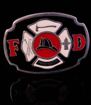 FireFighter Buckle - red black enamel Vintage Fireman buckle belt buckle - Fire  - £35.83 GBP