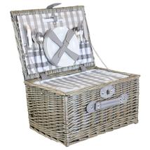 Grey Checked Wicker Picnic Basket with Cooler - £44.90 GBP+