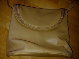 Maxx New York Genuine Cow Leather Beige Shoulder BAG-BARELY USED-ADJ. STRAP-NICE - £9.00 GBP