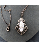 Vtg 800 Silver Shell Cameo Filigree Pendant Necklace Carved 20&quot; Chain Fa... - $94.59 CAD