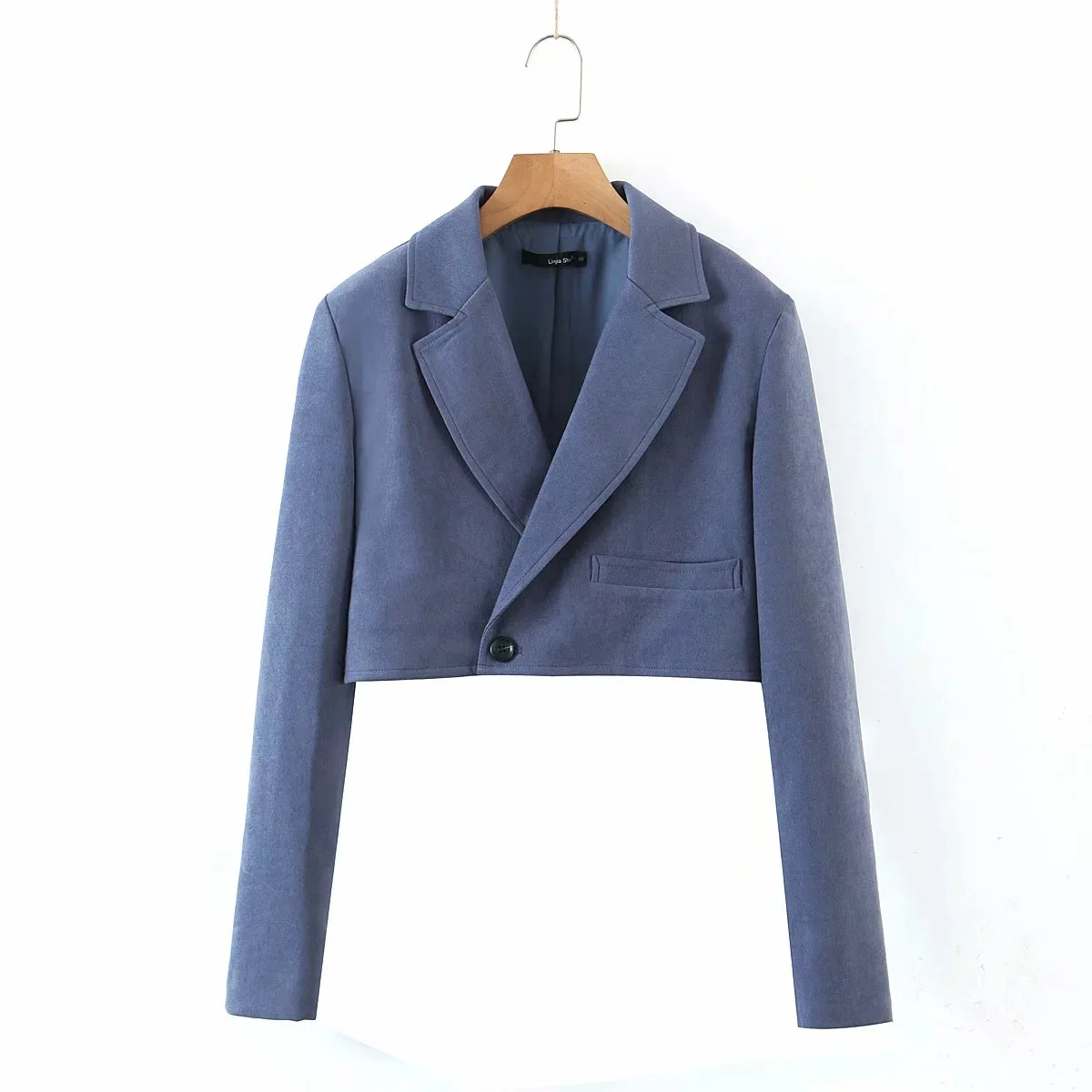 Autumn blazer women vintage coat solid elegant cropped blazer long sleeve notche - £111.93 GBP