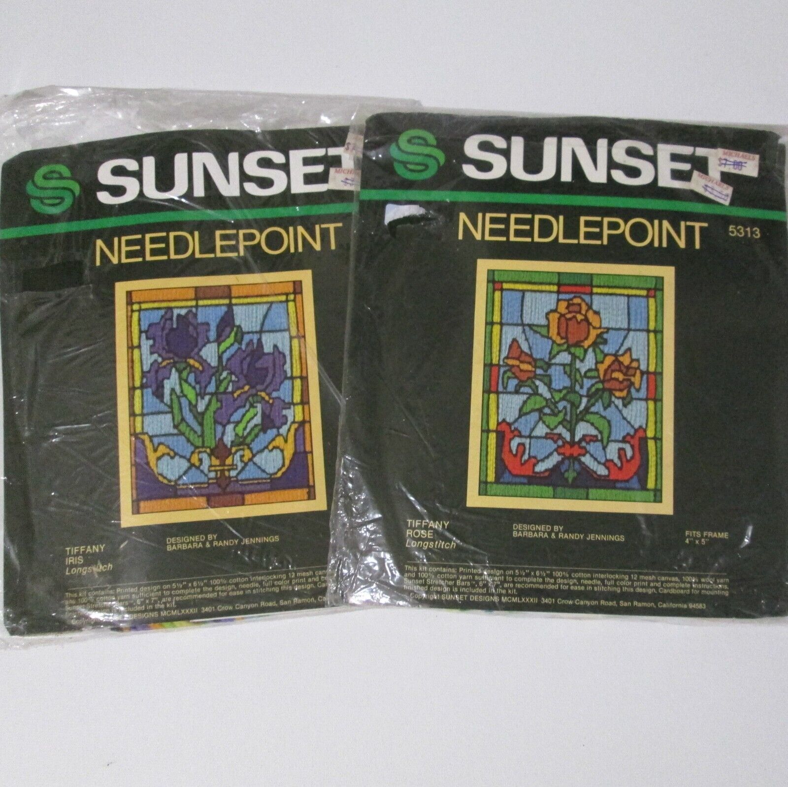 Two Sunset Needlepoint Tiffany Rose And Iris Pattern Kit Lot 5312 5313 - £27.07 GBP