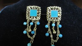 &quot;&quot;TEAL CENTER AND BEADS ON GOLD TONE&quot;&quot; - PIERCED EARRING - $8.89