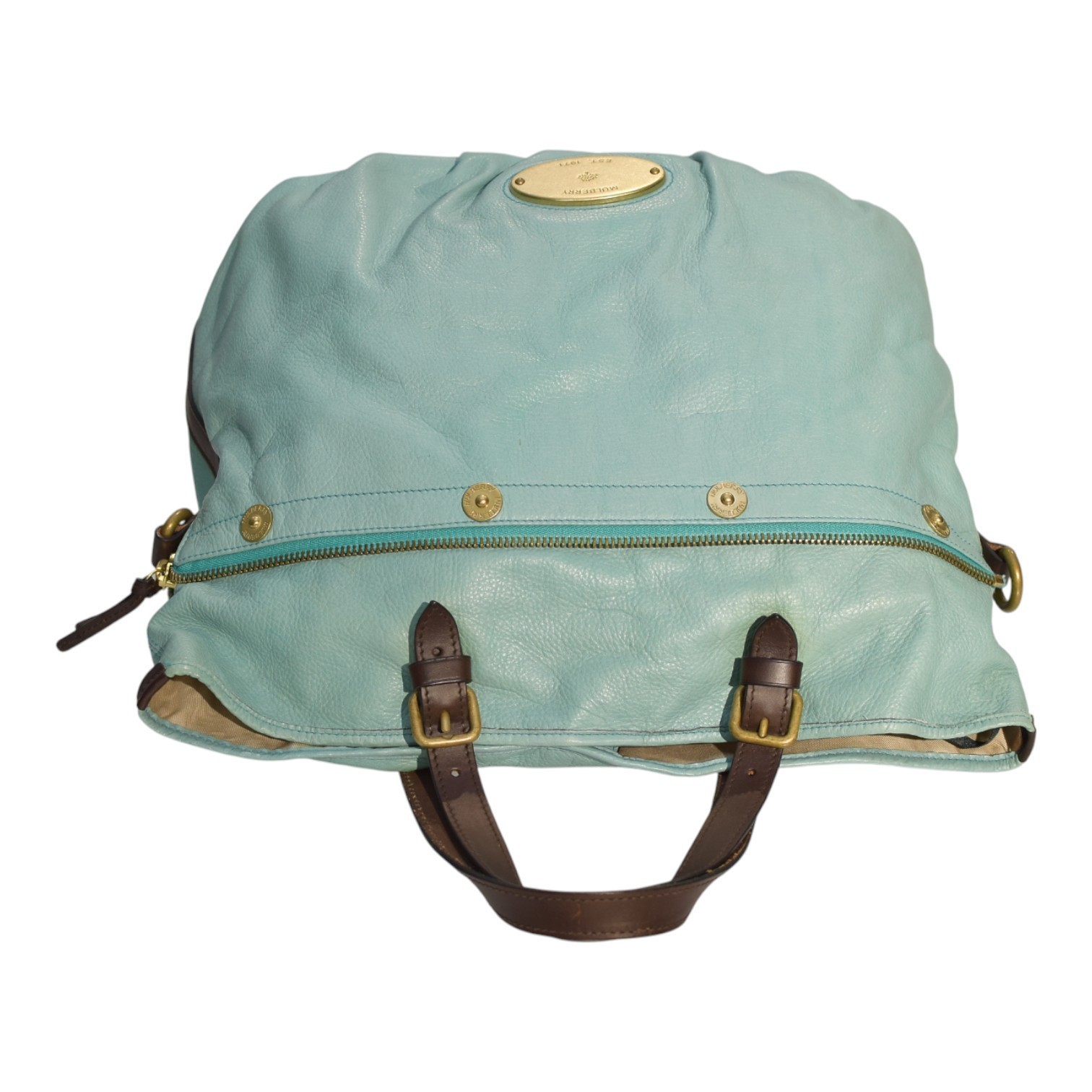 Mulberry Tillie Tote Bag Aqua Blue Leather with Brown Handles & detachable strap Item image 6