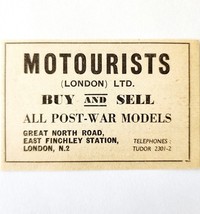 1954 Motourists London Post War Model Dealership Advertisement Automobil... - €17,25 EUR
