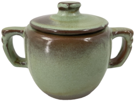 Vintage Frankoma Pottery Plainsman Prairie Green 5B Red Clay 2-Handle Sugar Bowl - £11.66 GBP