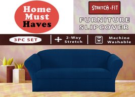 Homemusthaves Blue Furniture Slipcover Stretch Fit 3 Piece Slipcover Set Sofa... - £47.46 GBP