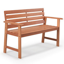 Patio Solid Wood Bench Wood 2-Seat Chair with Breathable Slatted Seat &amp; ... - £125.60 GBP