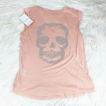 Zadig Voltaire Brooklyn Skull Top Blush Cap Sleeve Raw Edge T Shirt Rhinestone - £44.21 GBP