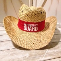 National Guard Straw Wicker Beach Hat With Red Band Unbranded 22&quot; Circum... - $14.84