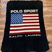 Vintage 90s Polo Sport Ralph Lauren Throw Sherpa Fleece Blanket USA Flag 45x63 - $78.84