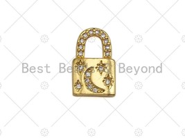 18K Dainty Gold Padlock with CZ Micro Pave Moon and Star, 8x13mm - Sku#LK29 - £2.31 GBP