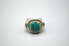 Green Stone Square Cocktail Ring 925 Adi India Size 9.5 Vtg Sterling Silver - £38.66 GBP