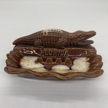 Vintage Florida Alligator Crocodile Drip Glaze Ceramic Redware Ashtray 3 Slot - £9.74 GBP