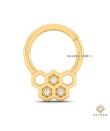 Valeria Honey Comb Design Septum | 14K Solid Gold Piercing | Prong Set C... - $288.53 CAD+