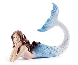 Laying Mermaid Figurine 11.6" Long Textured Resin Blue Ocean Beauty Fantasy