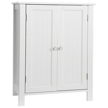 White Bathroom Floor Storage Cabinet With Double Door Adjustable Shelf Cupboard - £77.42 GBP