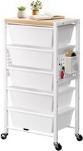 Bright White Utility Cart with 5 Drawers and Pegboards for Versatile Sto... - $111.82