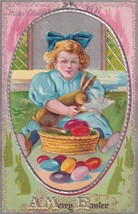 Merry Easter Child Rabbit Eggs Basket 1911 Juvenile Series Postcard C53 - £2.38 GBP