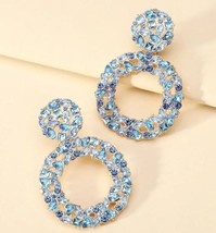 Blue Round Brilliant-Cut Sparkling Rhinestone Drop Dangle Earrings Jewelry - £9.94 GBP