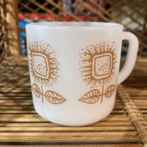 Vintage 70s Milk Glass Coffee Tea Cup Mug Brown Sunflower Federal Glass D-Handle - £9.59 GBP