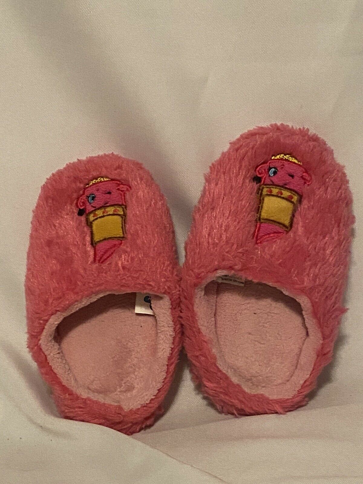Shopkins Slippers Toddler Girl’s Size 2-3 Pink Faux Fur Trim Shopkins Characters - $7.99