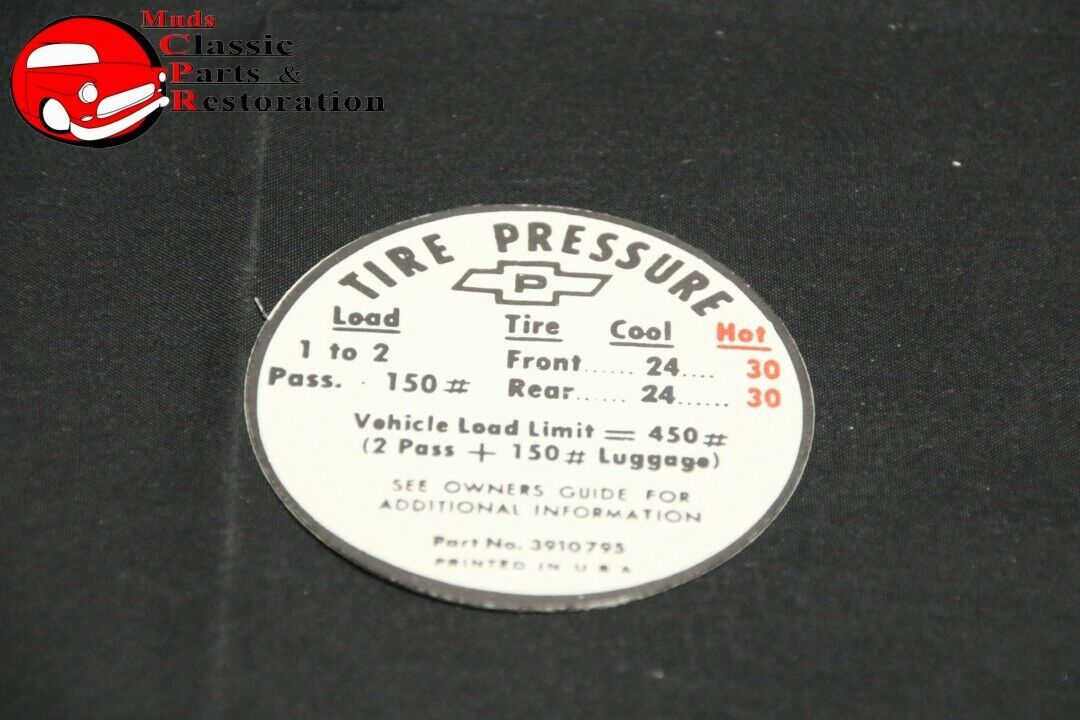 Primary image for 67 Corvette Tire Pressure Decal GM Part # 3910795