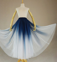 Blue White Dye Tulle Skirt Outfit Women Custom Plus Size Long Tulle Skirt Outfit image 4