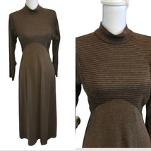 Modest Longsleeve Maxi Dress Grunge Brown Mockneck S/M Polyester Knit VTG 90S - £37.29 GBP