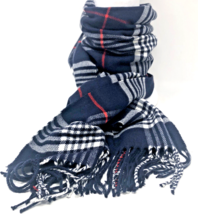 100% Cashmere Scarf Made in Scotland Fringed Navy Red Cream Plaid SOFT L... - £15.93 GBP