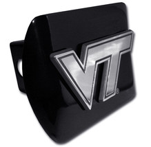 virginia tech VT logo emblem chrome on black trailer hitch cover usa made - £59.51 GBP
