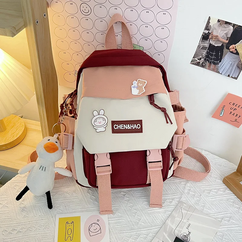 S contrasting color school bag small women s backpack nylon fabric japanese casual girl thumb200