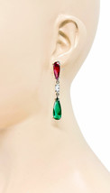 2.25&quot; Linear Fuchsia Pink &amp; Green Acrylic Crystals Dainty Casual Post Ea... - $13.78