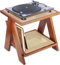 Rattan Record Player Stand With Vinyl Storage And Speaker Shelf, Turntable And - £71.93 GBP
