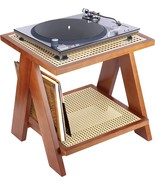 Rattan Record Player Stand With Vinyl Storage And Speaker Shelf, Turntab... - £66.83 GBP