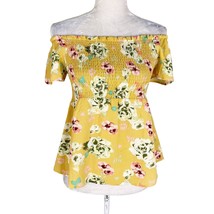 Monteau Top L Yellow Floral Off Shoulders Short Sleeve New - $21.99