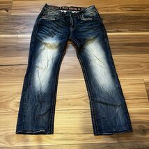 Rock Revival Men’s Destin Relaxed Straight Dark Wash Embellished Jeans S... - $66.49